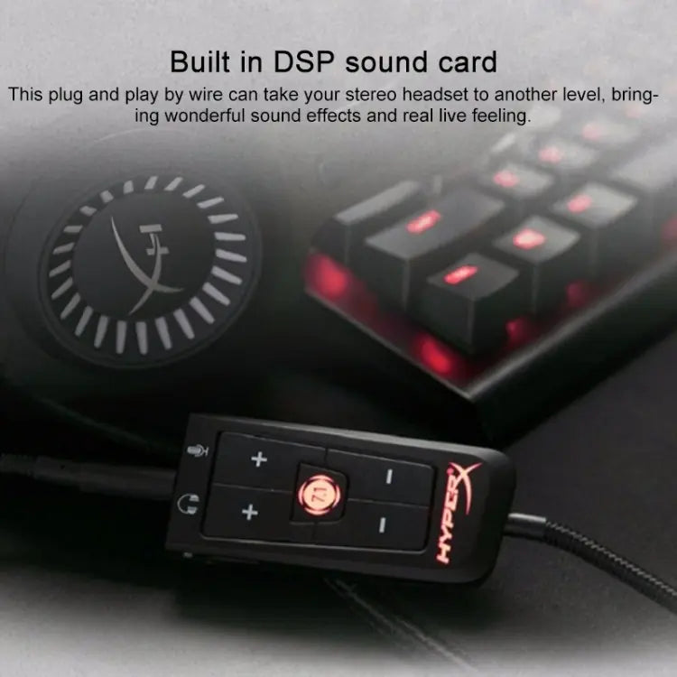 HyperX Cloud II 7.1 Surround Sound USB Audio Card With DSP, Mic Noise Cancellation, Audio Control Box, Braided Cable, Plug N Play For PC And PS4 | Black