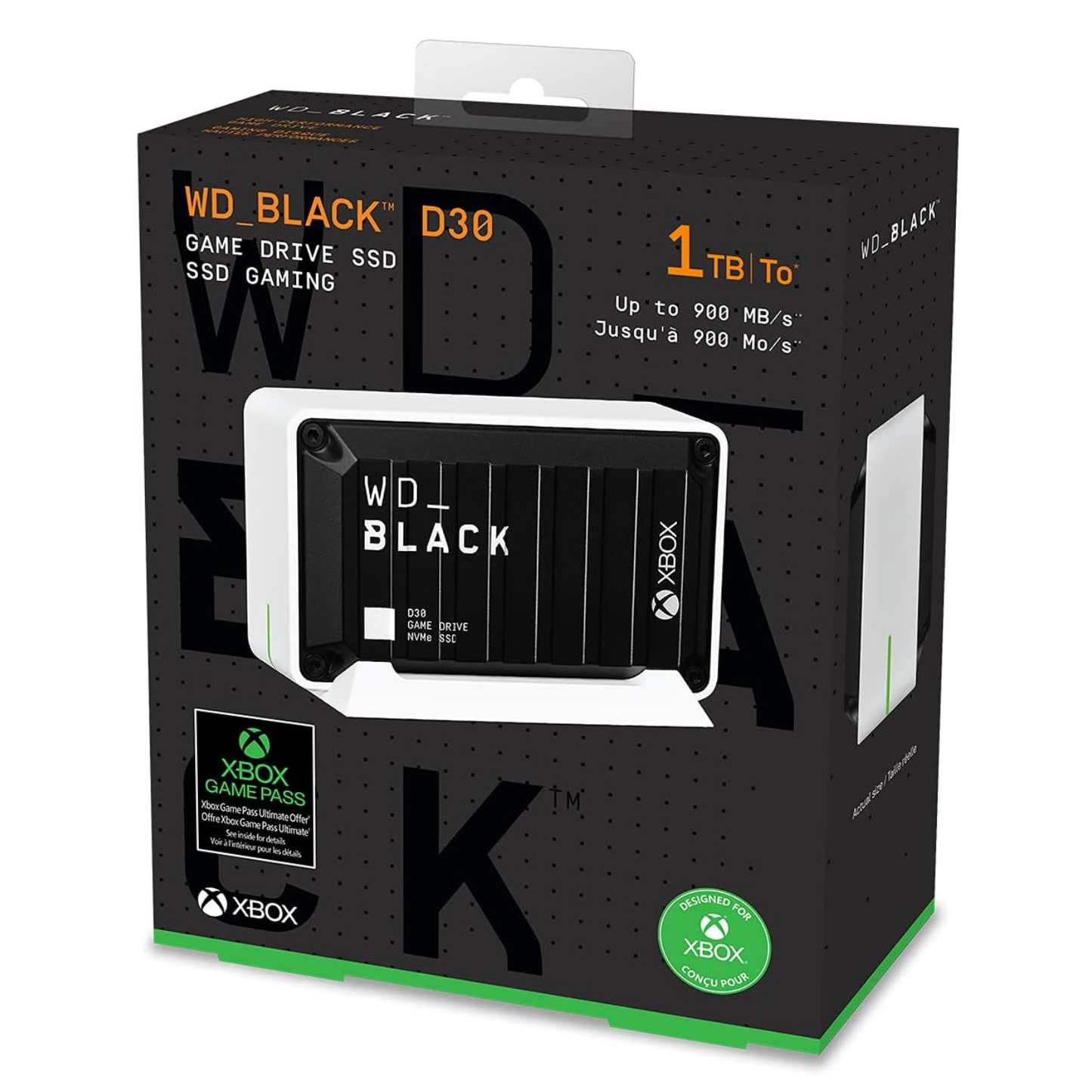 WD_BLACK D30 Game Drive SSD- Portable External Solid State Drive, Compatible with Xbox and PC, Up to 900MB/s - WDBAMF0010BBW-WESNWDBAMF0010BBW-WESN - 1TB | 2TB