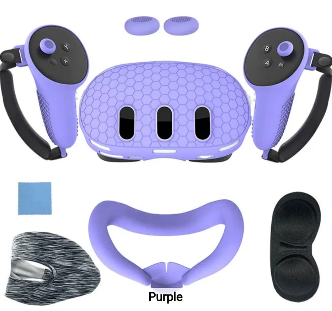 طقم أغطية حماية سيليكون ٦ في ١ لجهاز ميتا كويست ٣ - أسود | بنفسجي | أزرق | أبيض | أحمر