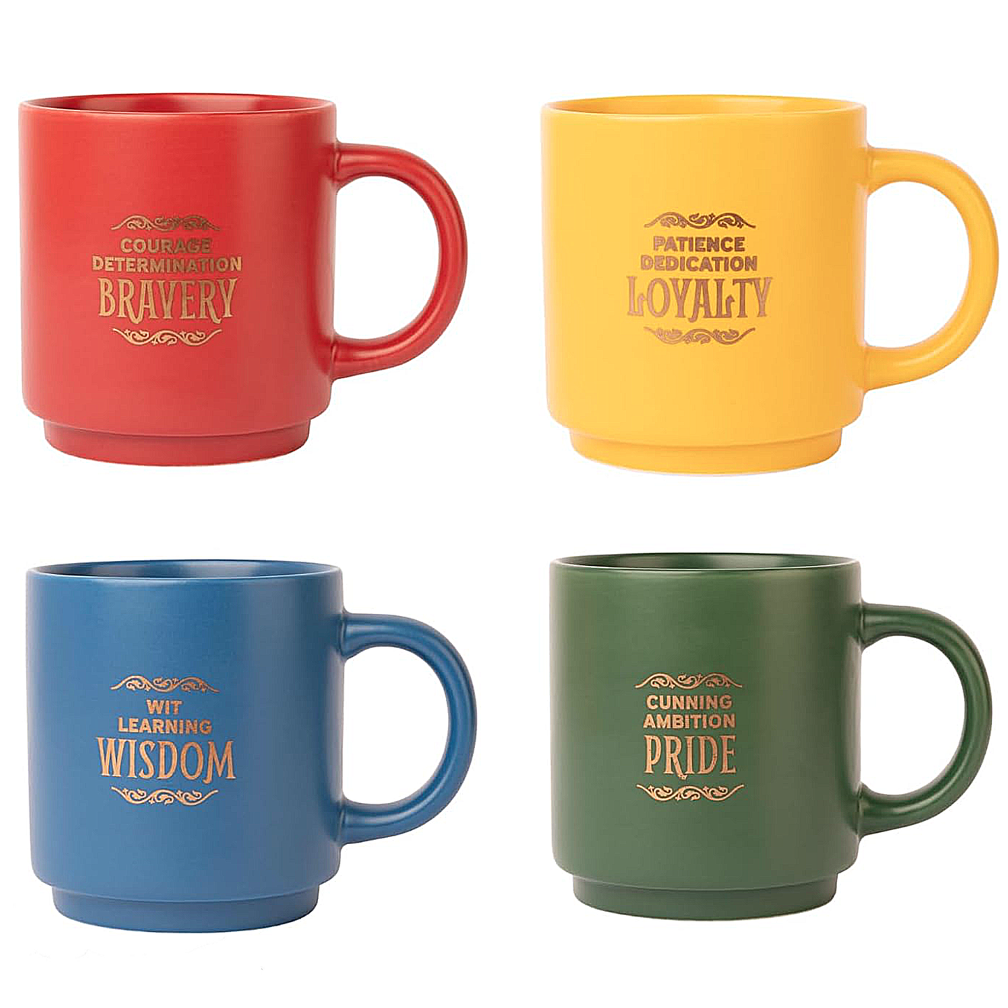 Erik Harry Potter Coffee Cups Set of 4 Hogwarts Houses - Ceramic Coffee Mugs Gryffindor, Slytherin, Ravenclaw and Hufflepuff - Cups Set of 300 ml Each