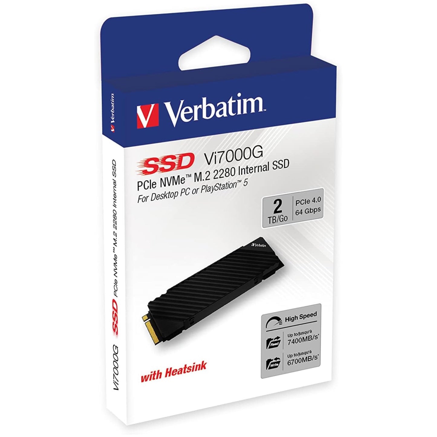 Verbatim Vi7000G NVMe M.2 Internal SSD, TB PCIe Gen 4 Interface for Gaming PC and Playstation 5 - Black