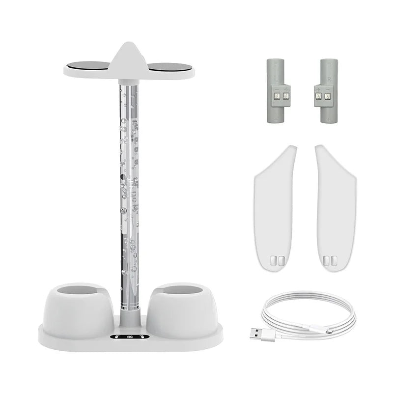 قاعدة عرض حامل شحن بتأثير إضاءة RGB مع بطاريتين قابلتين لإعادة الشحن لجهاز Meta Quest 3