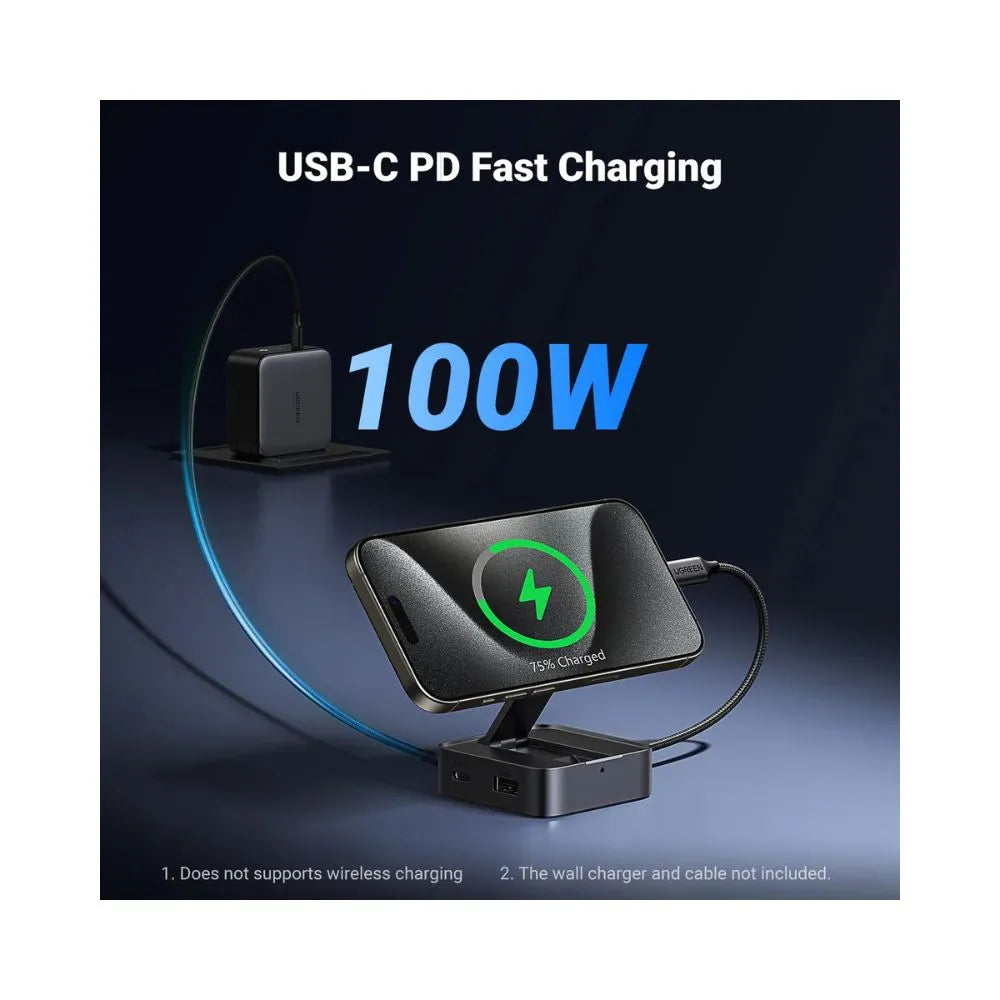 UGREEN 4-In-1 Magnetic USB-C Hub 4K@60Hz HDMI, 100W PD 3.0 Charging, 5Gbps Data Transfer, Foldable 135° Stand, USB-A & USB-C Ports, Multi-OS Compatible | 35590