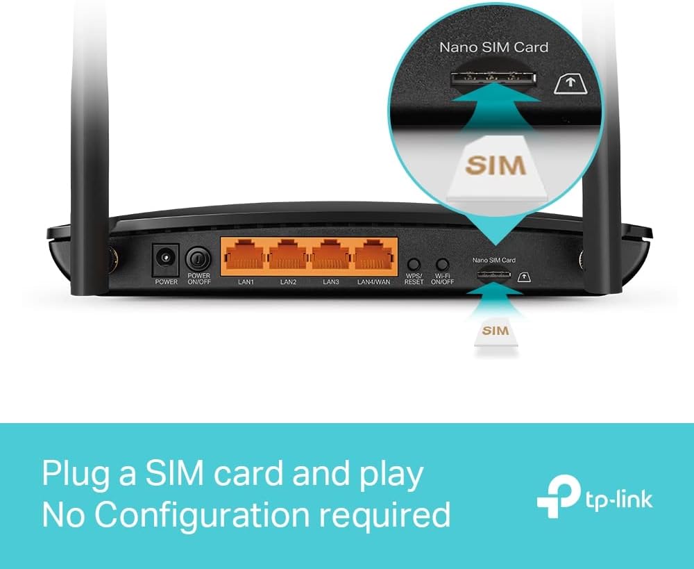 TP-Link Archer MR600 AC1200Mbps 4G+ Cat6 Wireless Dual Band 4G Router With Sim Slot, SIM Slot Unlocked, MU-MIMO technology, WiFi Router Mode, No Configuration required,Guest Network & Parental Control