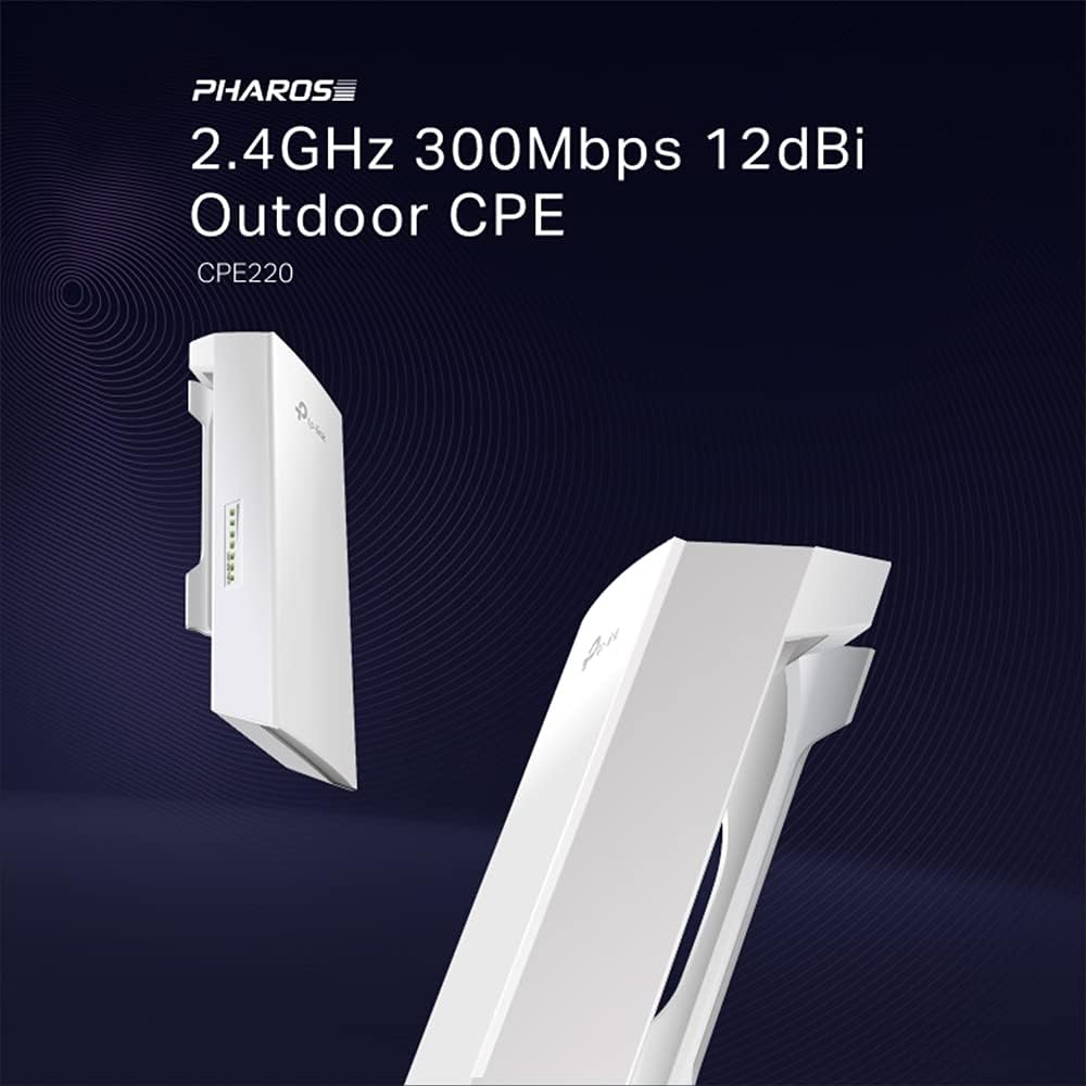 TP-Link CPE220 2.4GHz 300Mbps Long Range Outdoor CPE for PtP and PtMP Transmission, Point to Point Wireless Bridge, 12 dBi, 13 km+