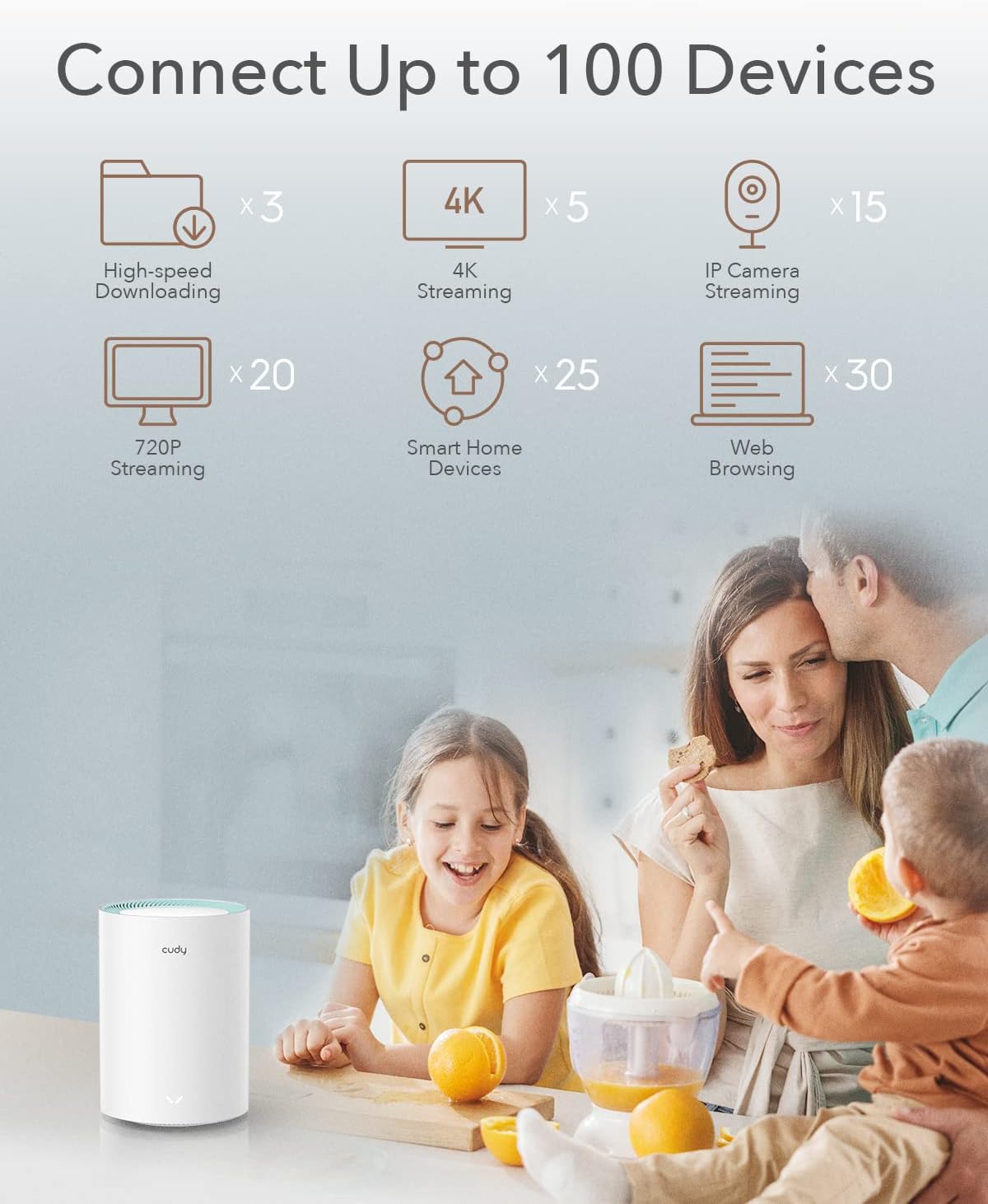 Cudy M1300 1 Pack AC1200 Gigabit Whole Mesh WiFi System, Dual Band WLAN Extender, High Gain Antennas, VPN, Cloudflare