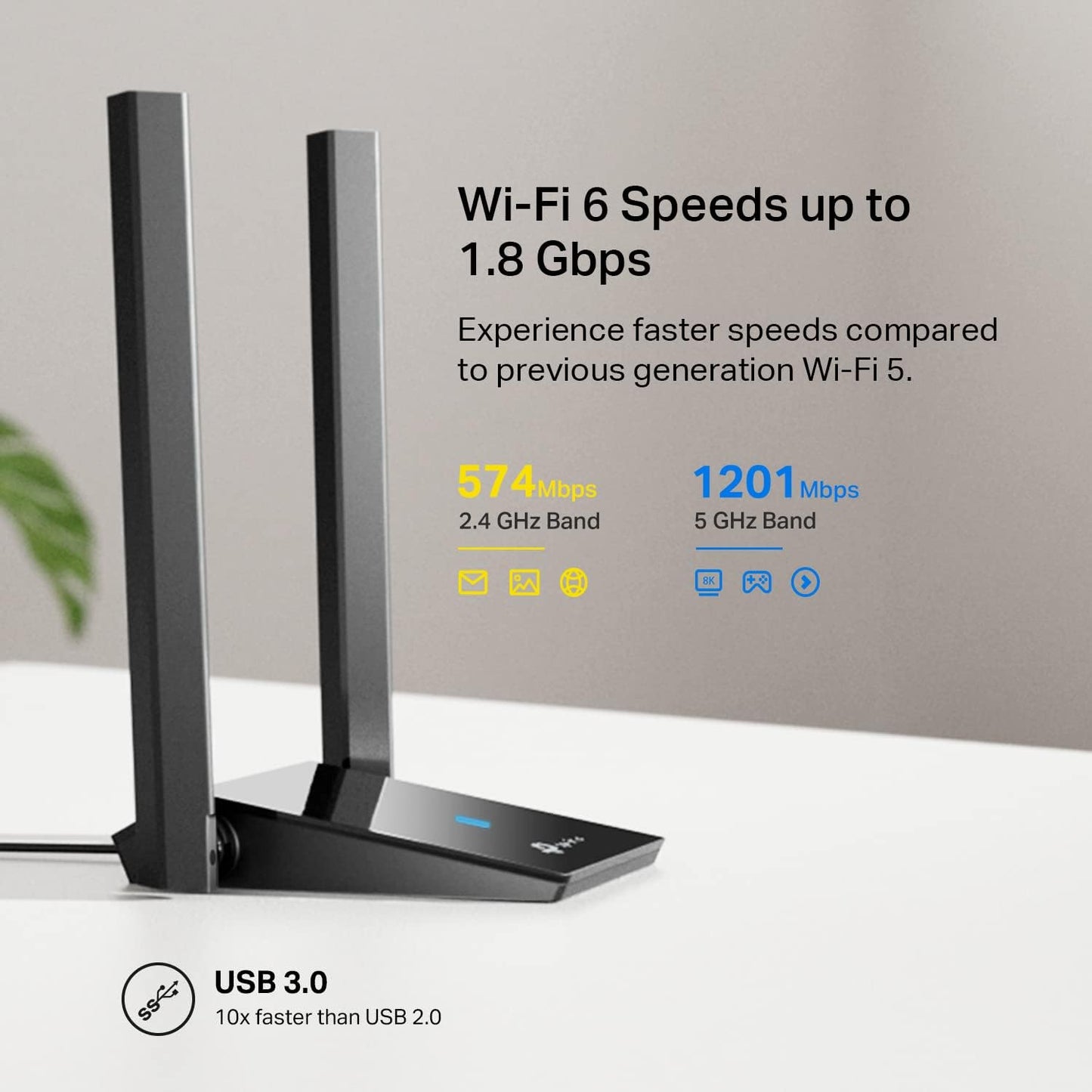 TP-Link WiFi 6 USB Adapter for Desktop PC - (Archer TX20U Plus) AX1800 Wireless Network Adapter with 2.4GHz, 5GHz, High Gain Dual Band 5dBi Antenna, WPA3