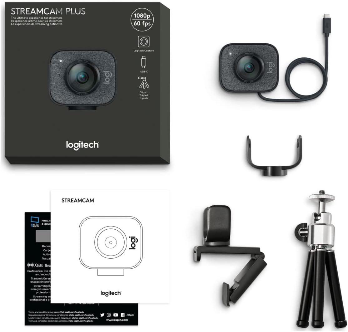 Logitech for Creators StreamCam Plus Webcam for Streaming and Content Creation, Full HD 1080p 60 fps, Glass Lens, Smart Auto-Focus, for PC/Mac – Graphite
