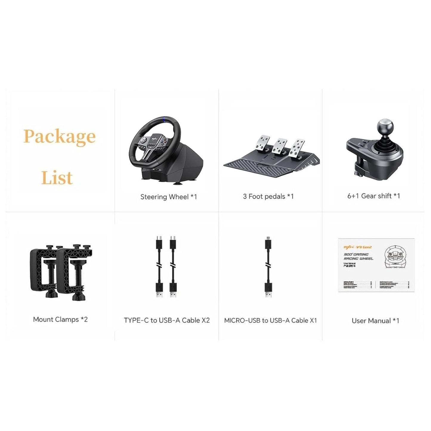 PXN V9 GEN 2 Steering Wheel, Gaming Racing Wheel Car Simulation 270/900° - PS3 | PS4 | PC | Xbox One | Xbox Series