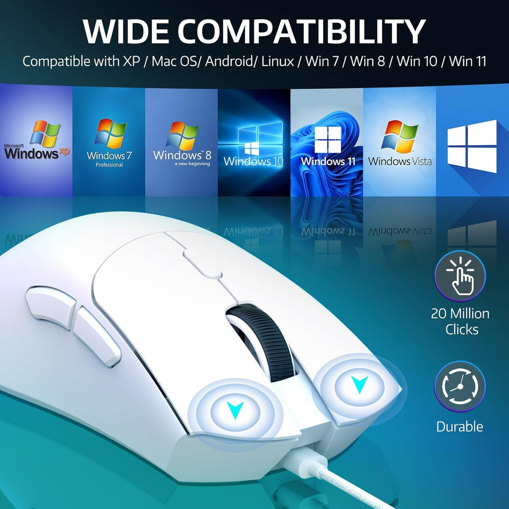 Attack Shark Wireless R1-Mouse Wired+2.4G+BT5.2 Connections BT5.2/BT5.2 Dual Channel Switching Tri-Mode Connection and Type-C Charging - Black | White | Red