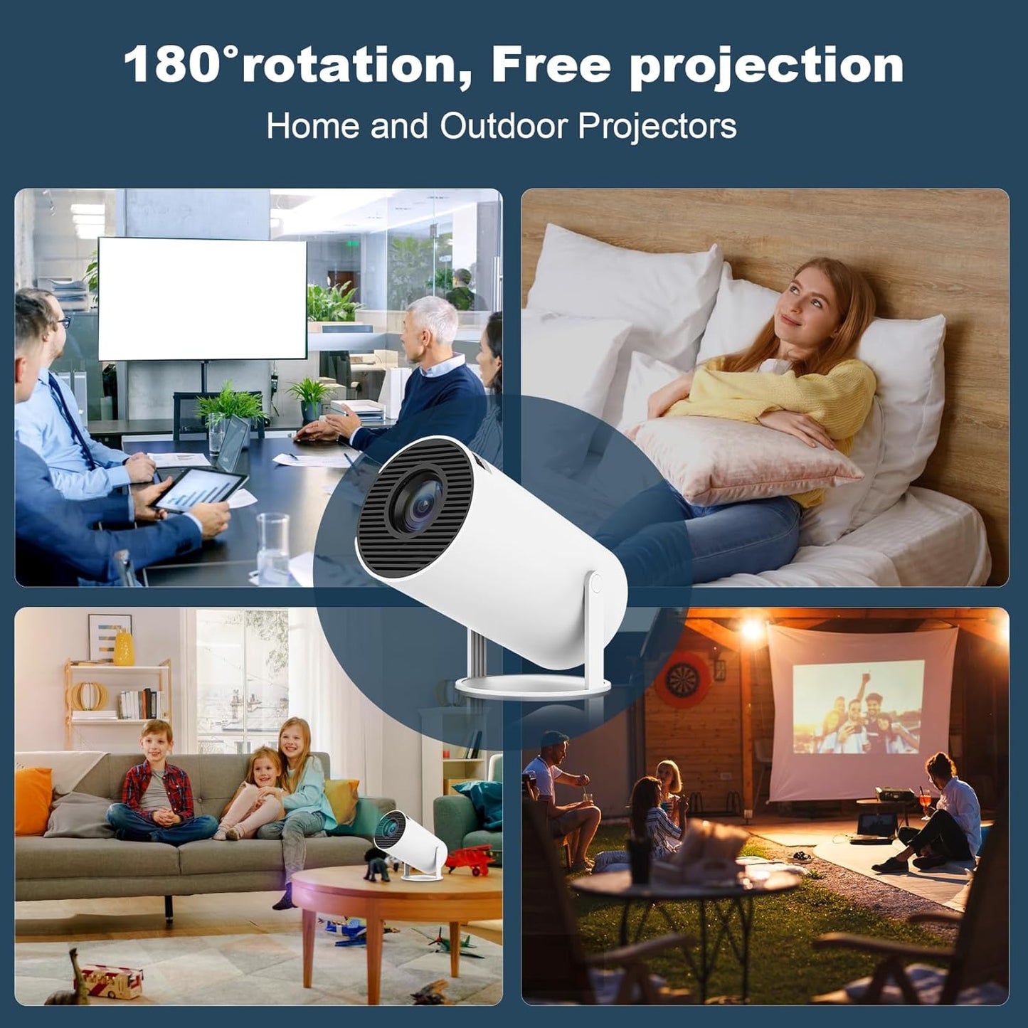 HY300 PRO Portable Projector, Support 1080P with Dual-Band WIFI6 5G Wireless 5.2 Bluetooth Android 13, 180° Rotatable, Auto Keystone Correction, 35"-130" Screen Video Projector