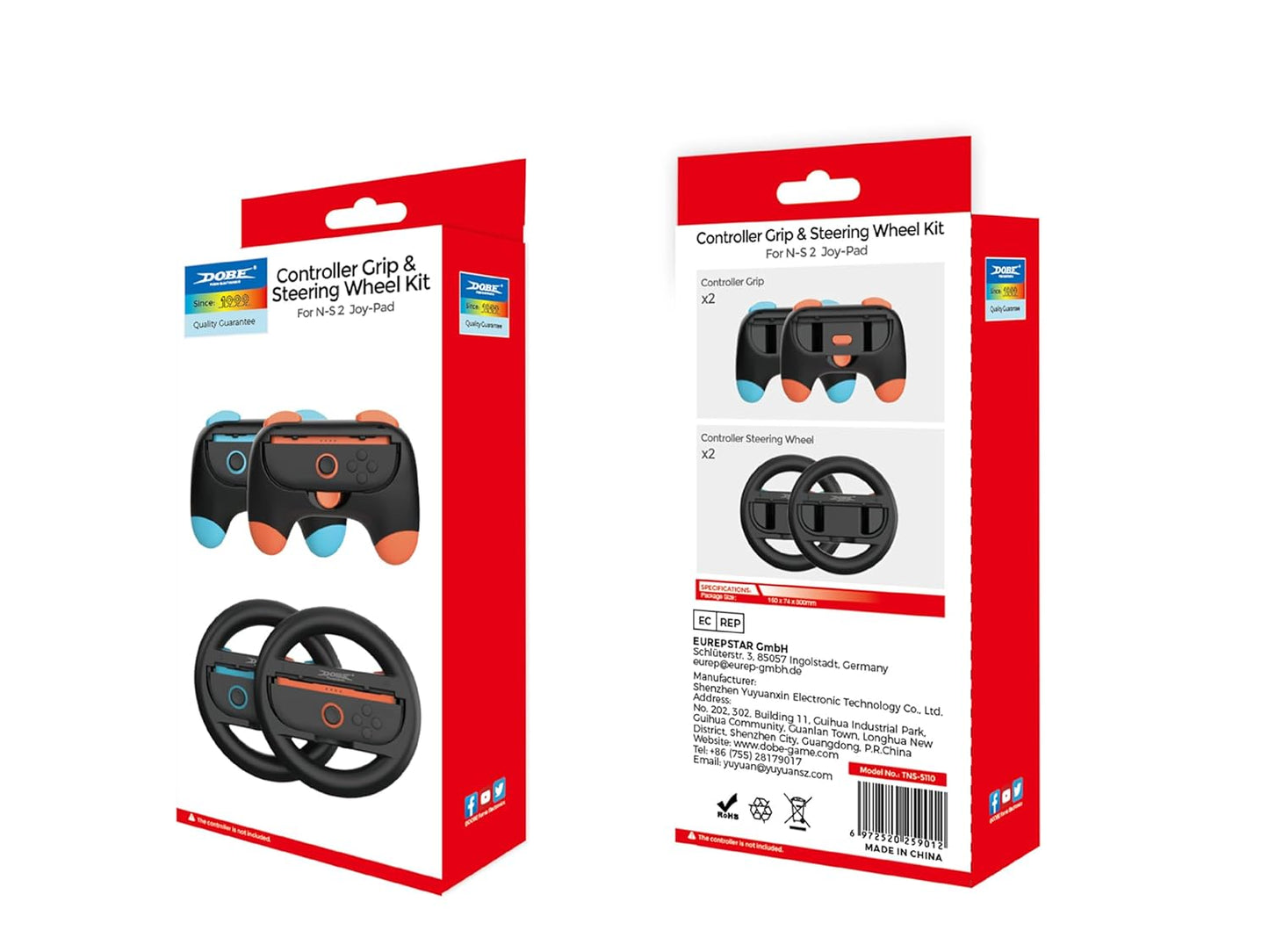 DOBE Game Accessories Bundle - 4 in 1 Controller Grips & Steering Wheels - Black