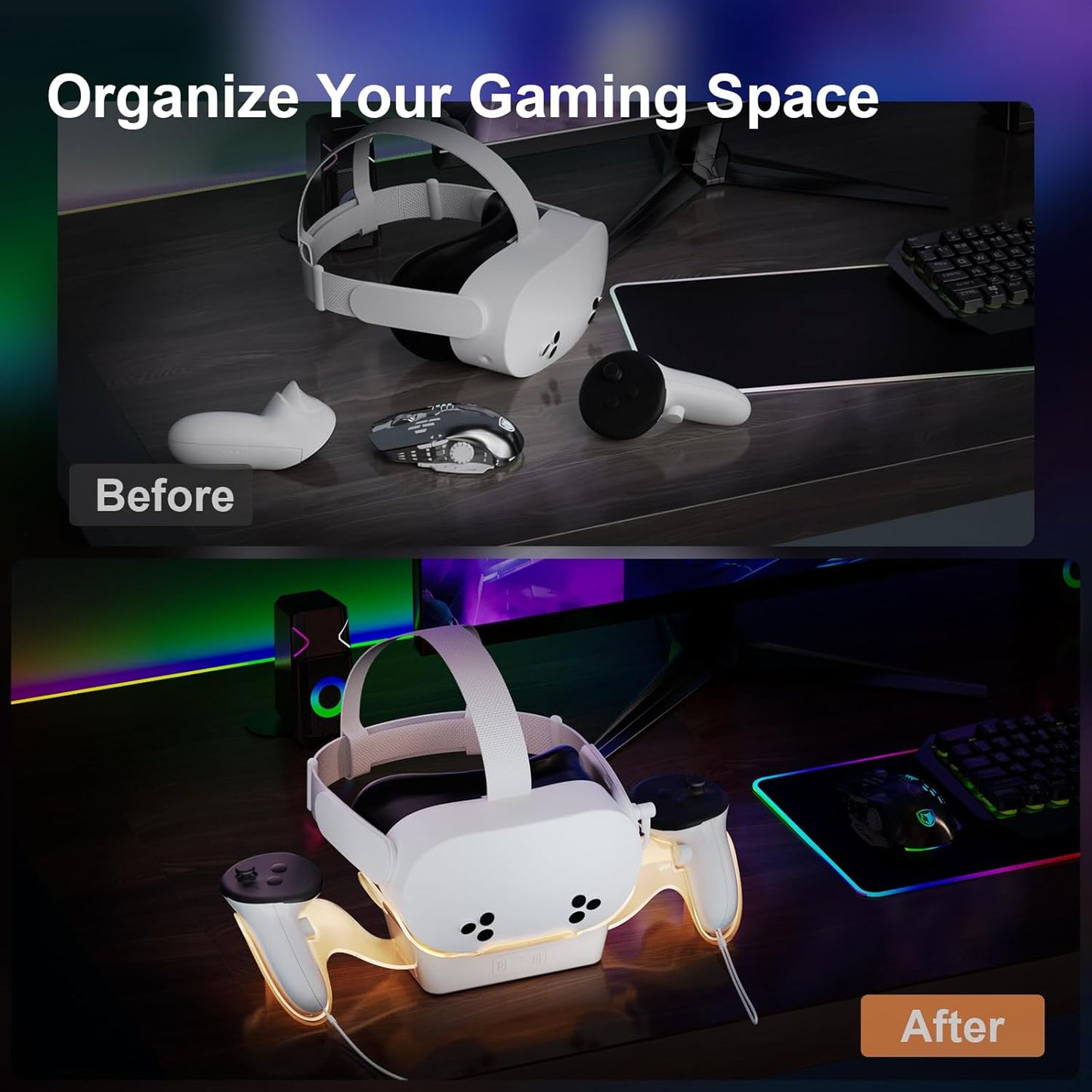 محطة شحن DOBE مع بطاريات قابلة لإعادة الشحن وإضاءة LED لجهاز Meta Quest 3 | Meta Quest 3S