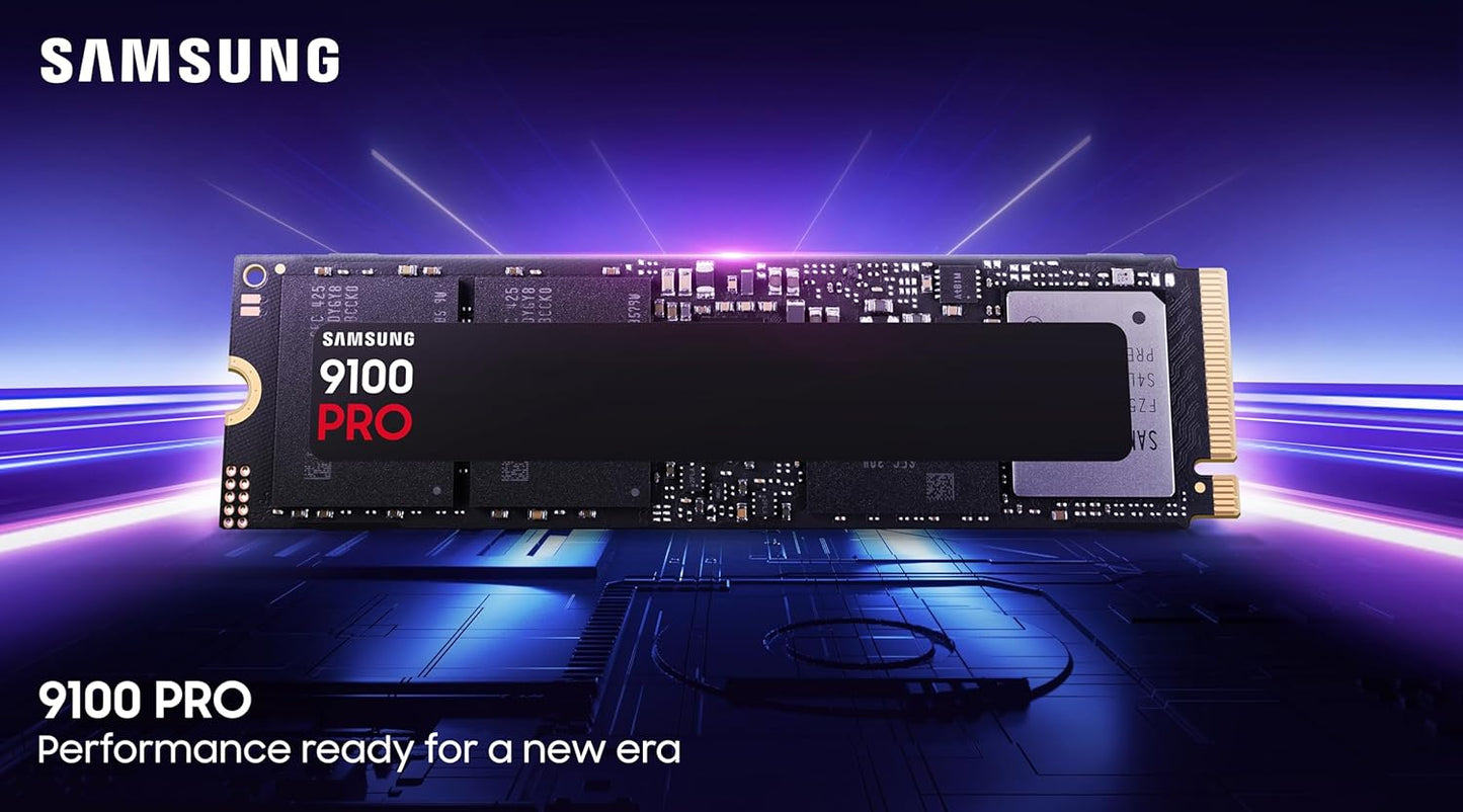 SAMSUNG SSD 9100 PRO with Heatsink 4TB, PCIe 5.0x4 M.2 2280, Seq. Read Speeds Up to 14,800/13,400 MB/s, Best for AI Computing, Gaming, and Heavy Duty Workstations (MZ-VAP4T0CW)
