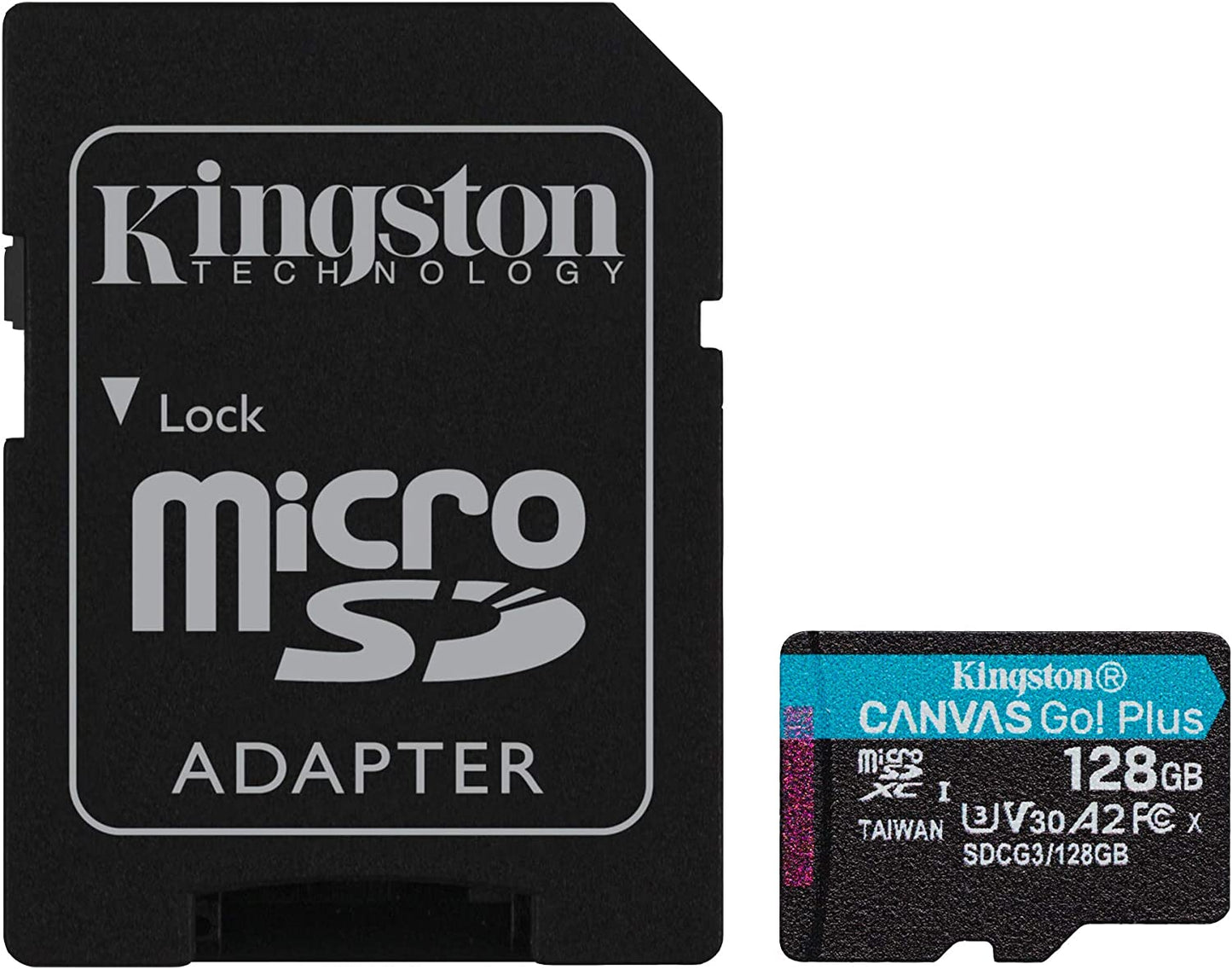 Kingston 128GB microSDXC Canvas Go Plus 170MB/s Read UHS-I, C10, U3, V30, A2/A1 Memory Card + Adapter (SDCG3/128GB)
