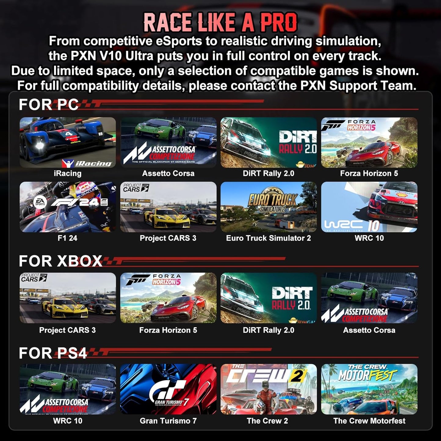 PXN V10 Ultra Direct Drive Racing Wheel – 3.2Nm Force Feedback Gaming Steering Wheel - PS4 | PC | Xbox One | Xbox Series