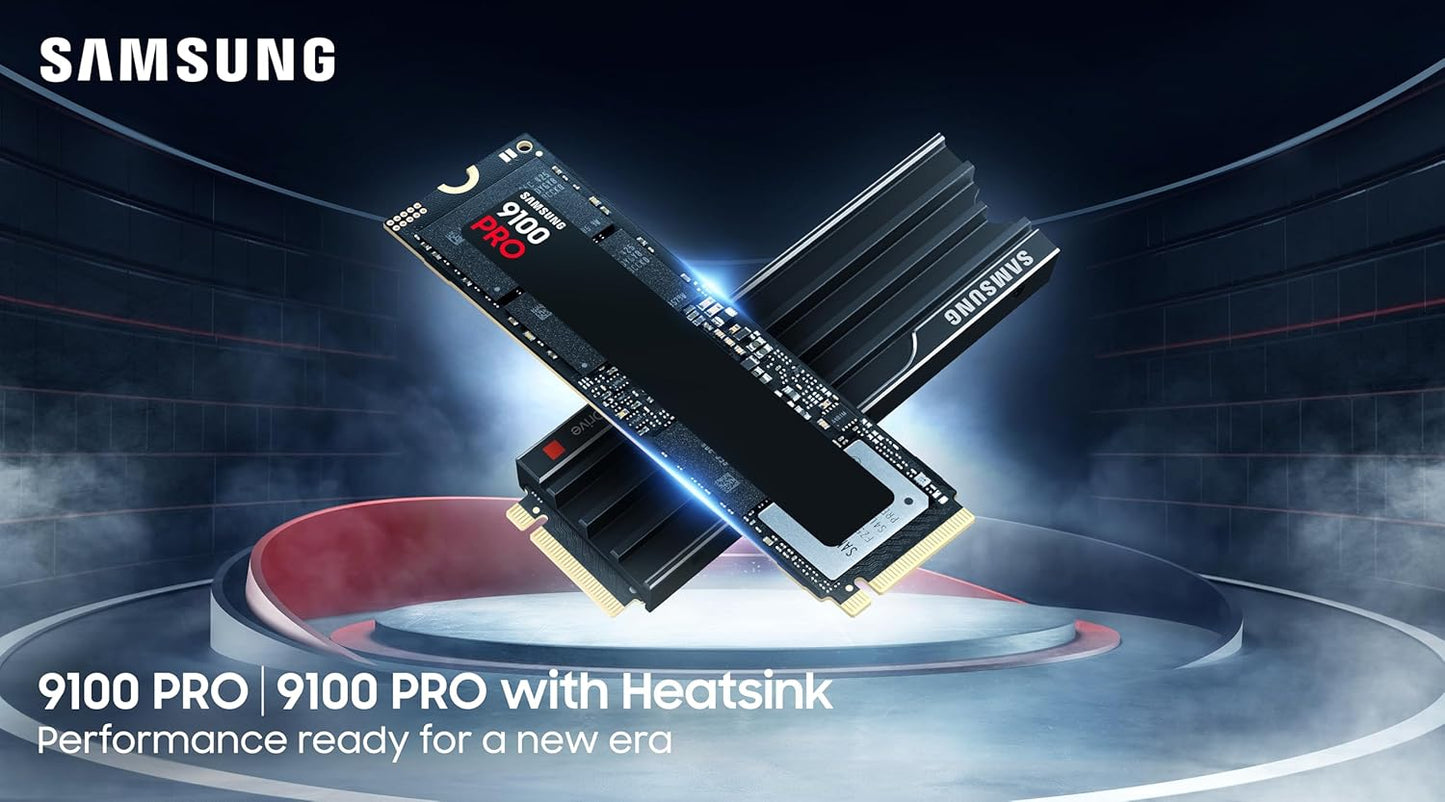 SAMSUNG SSD 9100 PRO with Heatsink 4TB, PCIe 5.0x4 M.2 2280, Seq. Read Speeds Up to 14,800/13,400 MB/s, Best for AI Computing, Gaming, and Heavy Duty Workstations (MZ-VAP4T0CW)