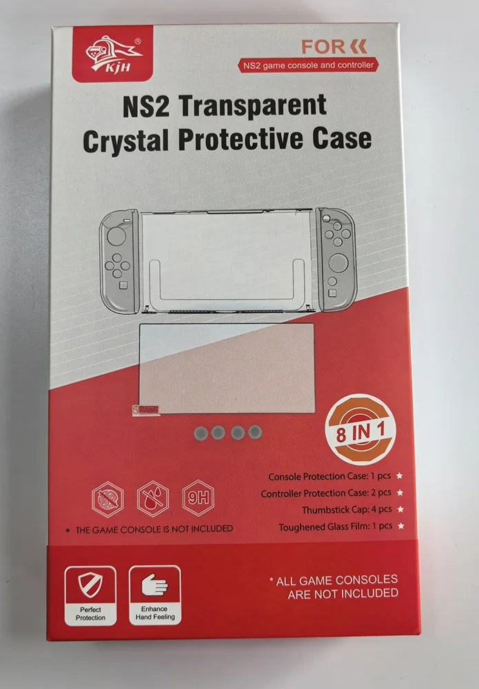 غطاء حماية كريستالي صلب 8 في 1 من KJH، غطاء مقبض إبهام عصا التحكم، واقي شاشة من الزجاج المقوى لجهاز Nintendo Switch