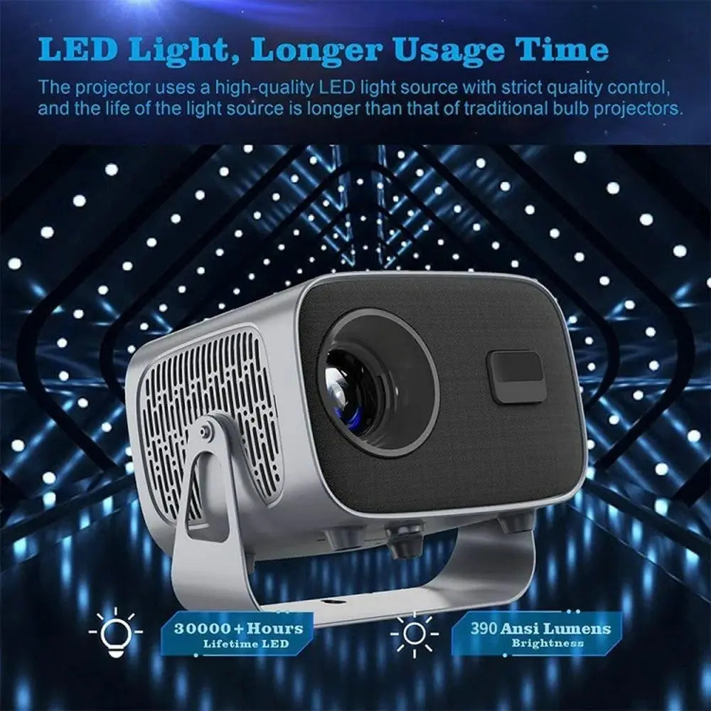 A10 LED Smart Projector Android 13 Dual WiFi Bluetooth 5.0 200 ANSI Lumens Auto Focus Portable Dual 5W Speakers Adjustable 40-160 Inch Projection