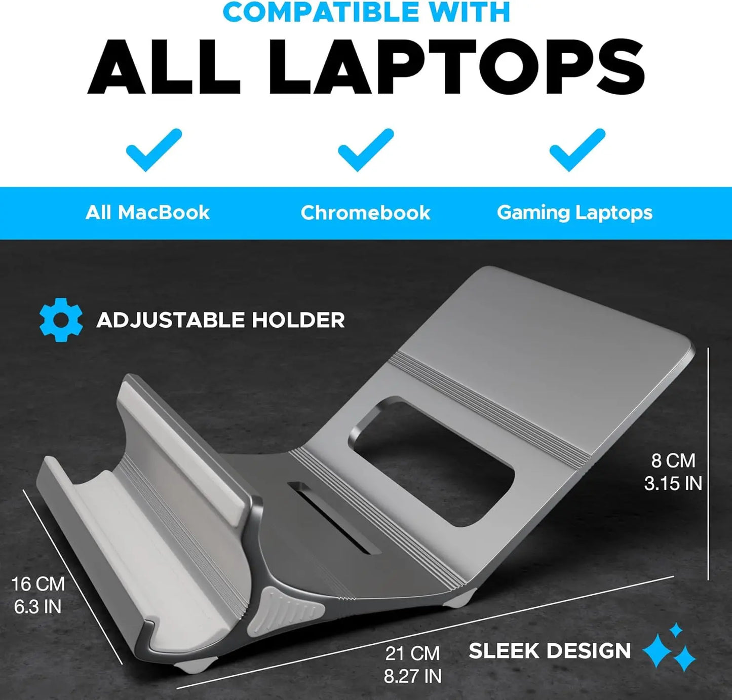 Multi-Position 4 Slot Vertical Laptop Stand, Aluminum Adjustable Dock For Up To 4 Devices, Laptop – Tablet – Phone Universal Holder, 0.5 To 1.5 Inch Thickness Hold, Anti Scratch Silicone Stable Base | Grey ~ N96