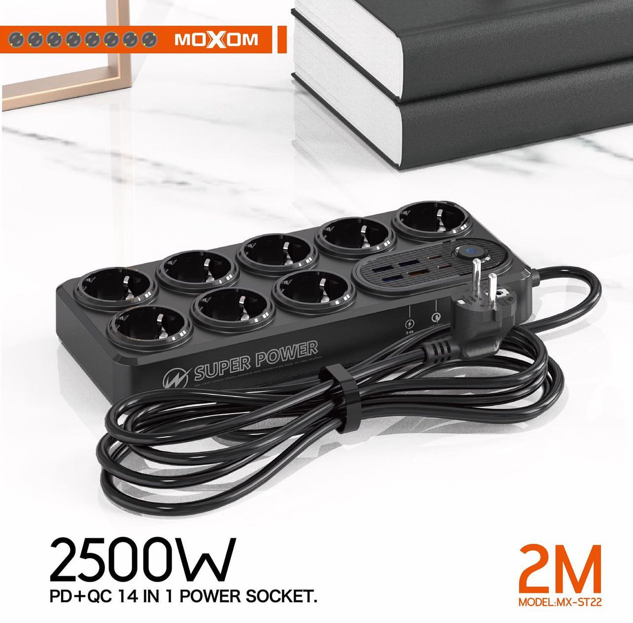 شريط طاقة MOXOM MX-ST22 PD&QC 14 في 1 عالي التحمل