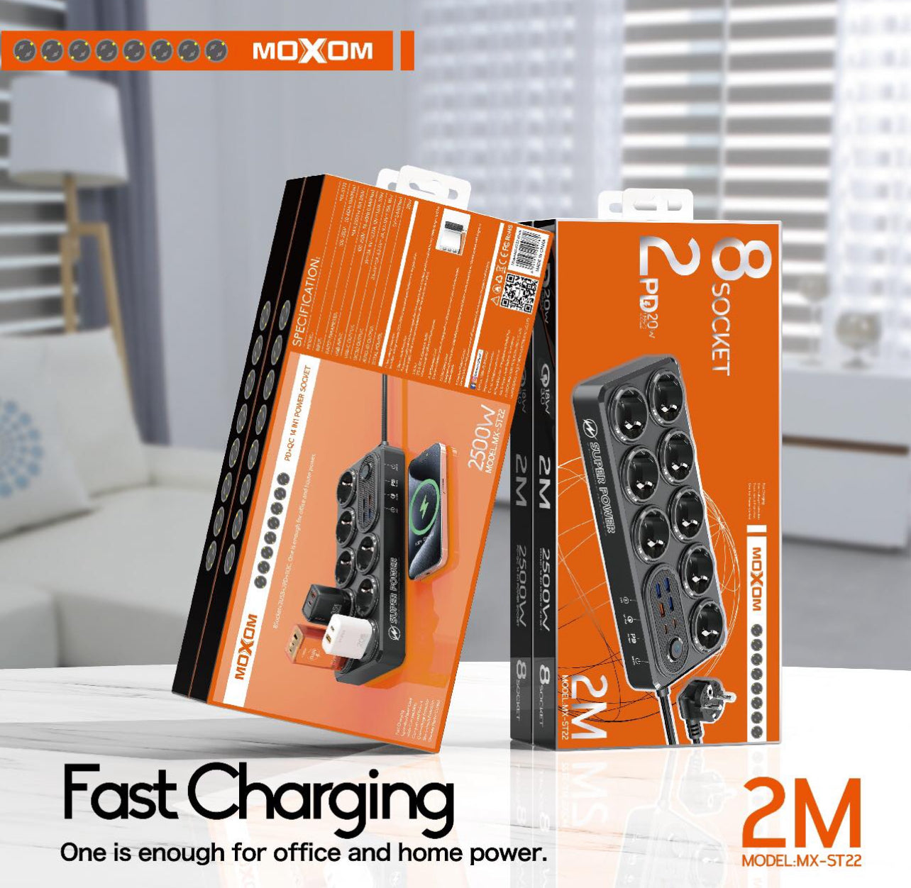 شريط طاقة MOXOM MX-ST22 PD&QC 14 في 1 عالي التحمل