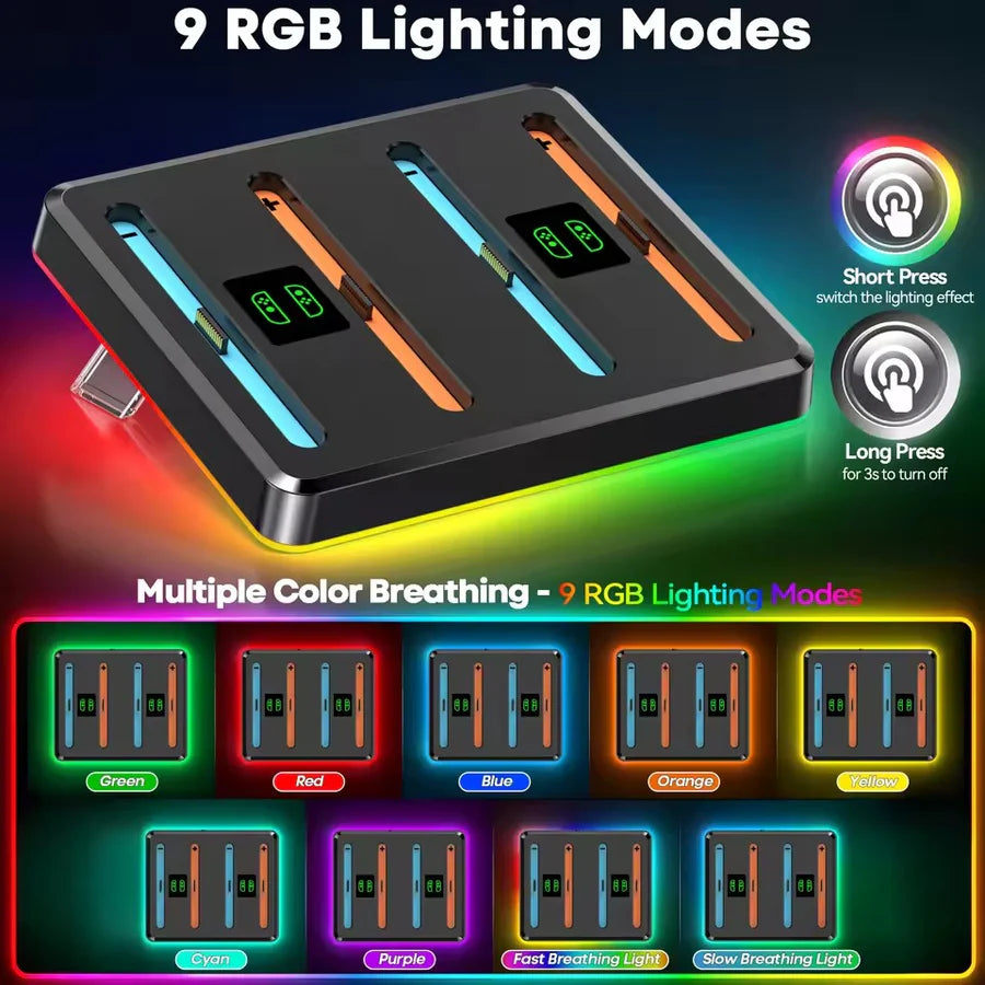 OIVO 4 in 1 Charging Dock for Nintendo Switch 2 Joy-Cons With 7 RGB Light Modes - Black
