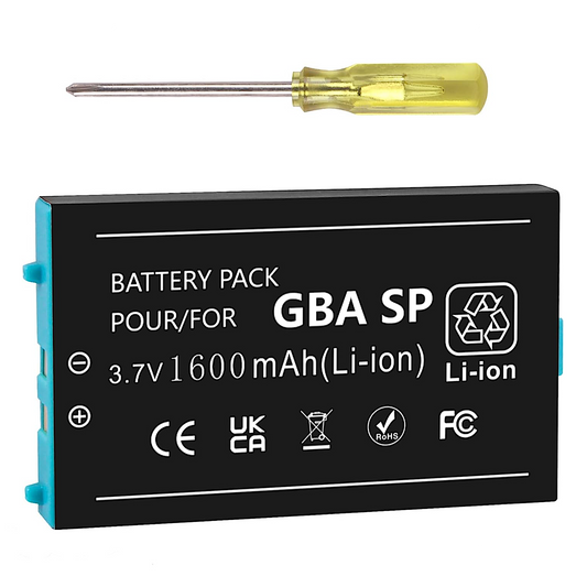 بطارية بديلة قابلة لإعادة الشحن لجهاز نينتندو جيم بوي أدفانس SP (GBA SP) بسعة 1600 مللي أمبير/ساعة