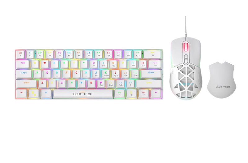 مجموعة لوحة المفاتيح والماوس الميكانيكية Blue Tech KB418 بإضاءة خلفية RGB - مفتاح أحمر