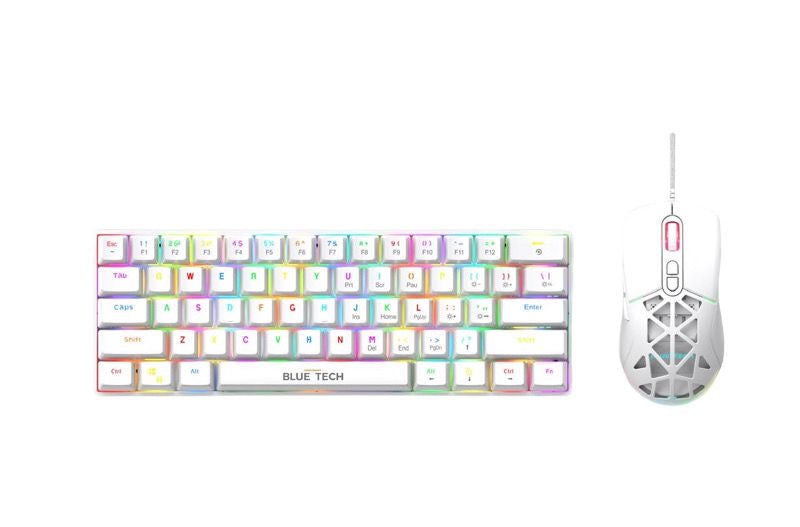 مجموعة لوحة المفاتيح والماوس الميكانيكية Blue Tech KB418 بإضاءة خلفية RGB - مفتاح أحمر