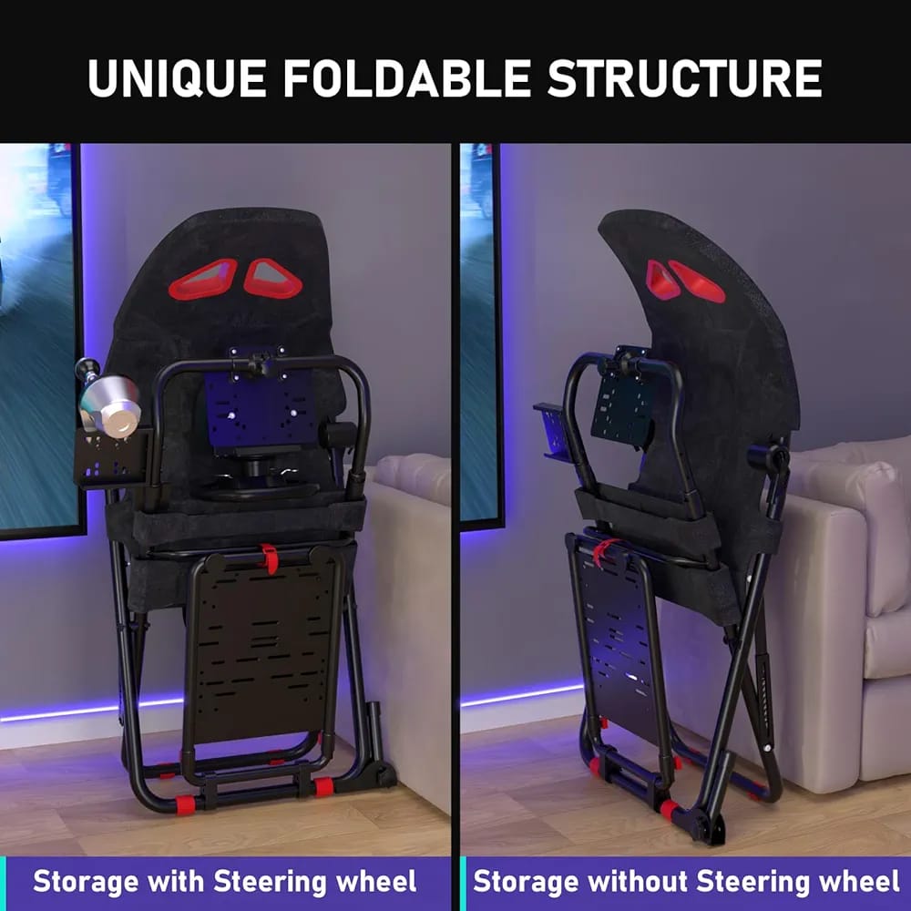 Racing Foldable Game Simulator Bracket SEAT, Steering Wheel Support - Black