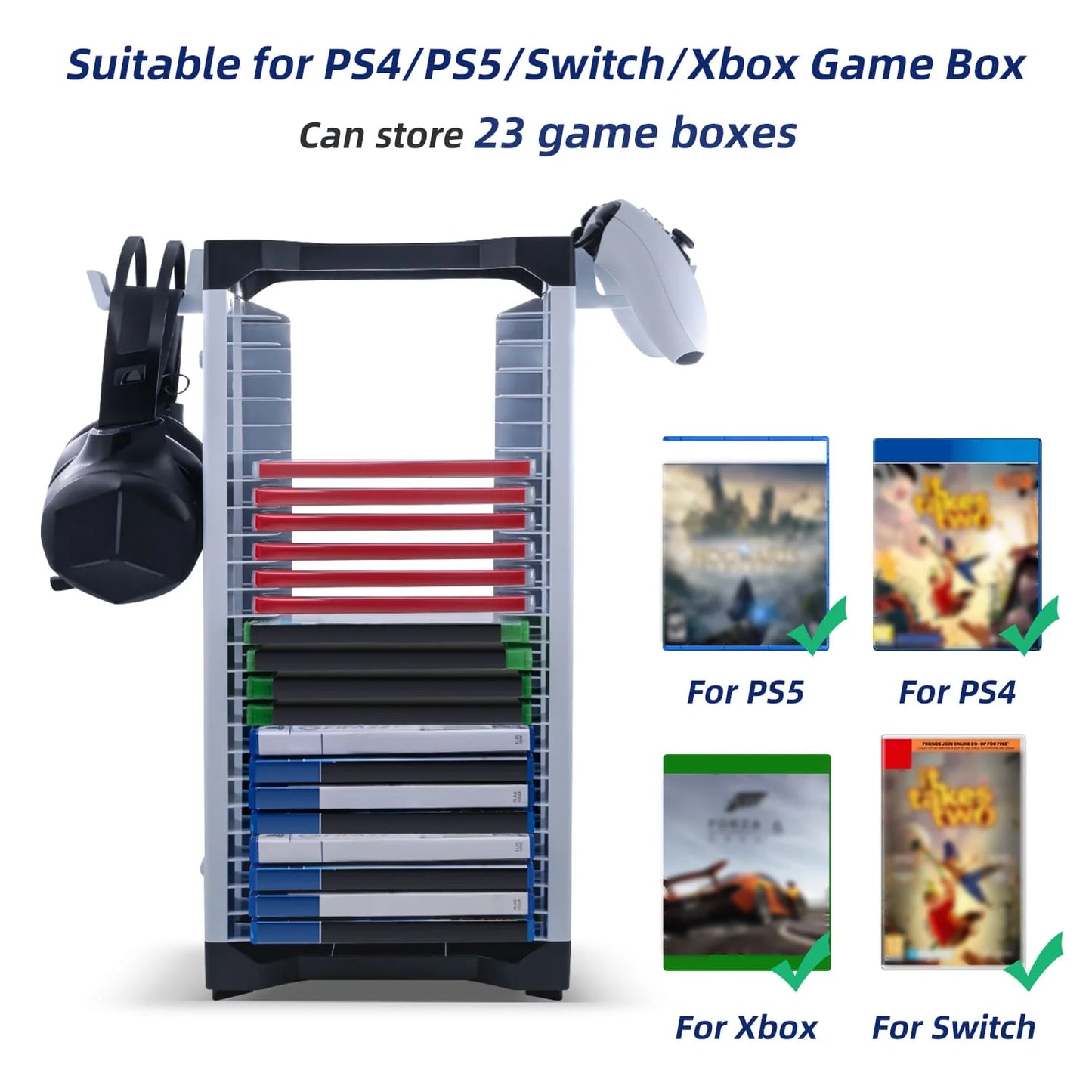 Dobe Game Storage Stand With 2 Hooks For (23 Physical Gaming Discs) PS4 | PS5 | Xbox | Nintendo Switch