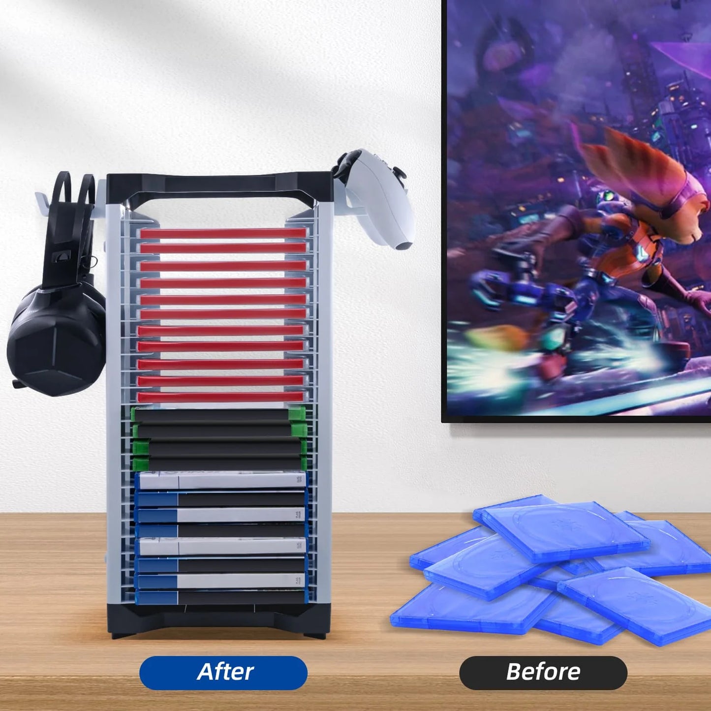 Dobe Game Storage Stand With 2 Hooks For (23 Physical Gaming Discs) PS4 | PS5 | Xbox | Nintendo Switch