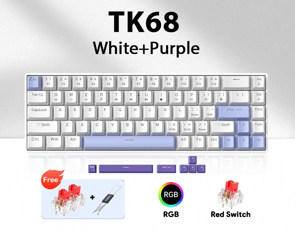 Zifriend TK68 68-Key RGB Mechanical Gaming Keyboard – White & Purple