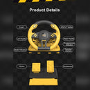 PXN V3 Pro 180 Degree Steering Wheel with Pedals, Vibration Feedback for PC, PS3, PS4, Xbox One & Series XS, Nintendo Switch - Yellow