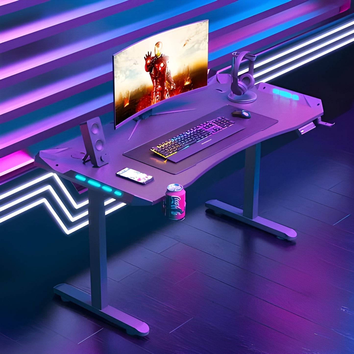 AY Ergonomic Electric Height Adjustable RGB Gaming Sit-Stand Desk - 120cm & 140cm - Black