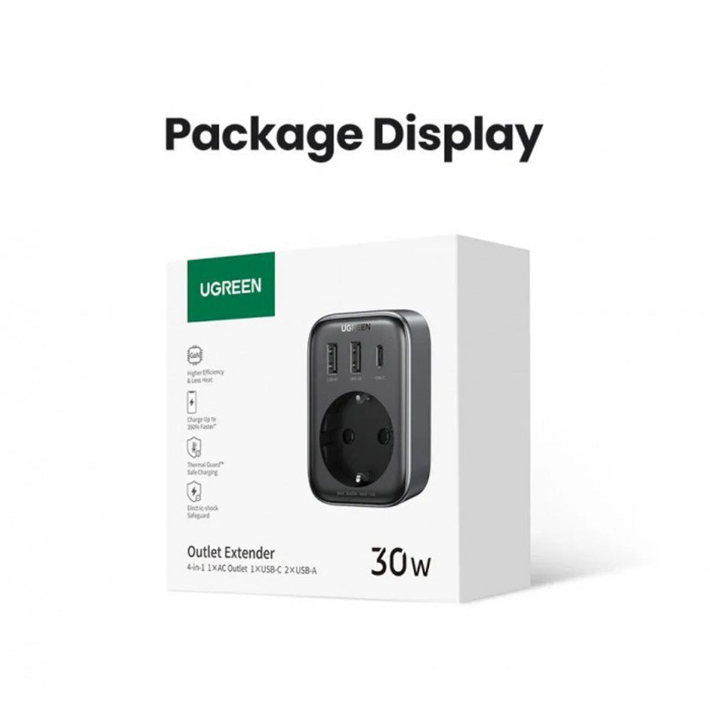 UGREEN 4-In-1 Wall Outlet Extender 30W Fast Charging With 3680W AC Output, 16A Max, Full Protection Against Overload Overcurrent Overvoltage Overtemperature, Wall Mountable