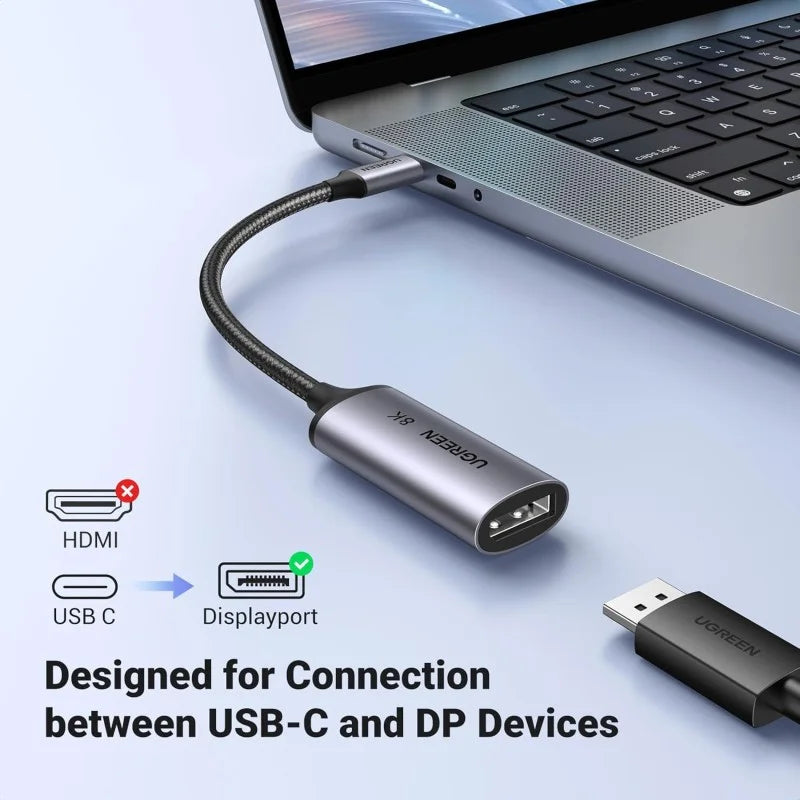 UGREEN USB-C to DisplayPort 8K Adapter Cable 10cm – Thunderbolt 4/3 Compatible, 8K@60Hz, HDR, G-Sync, FreeSync, Braided Design