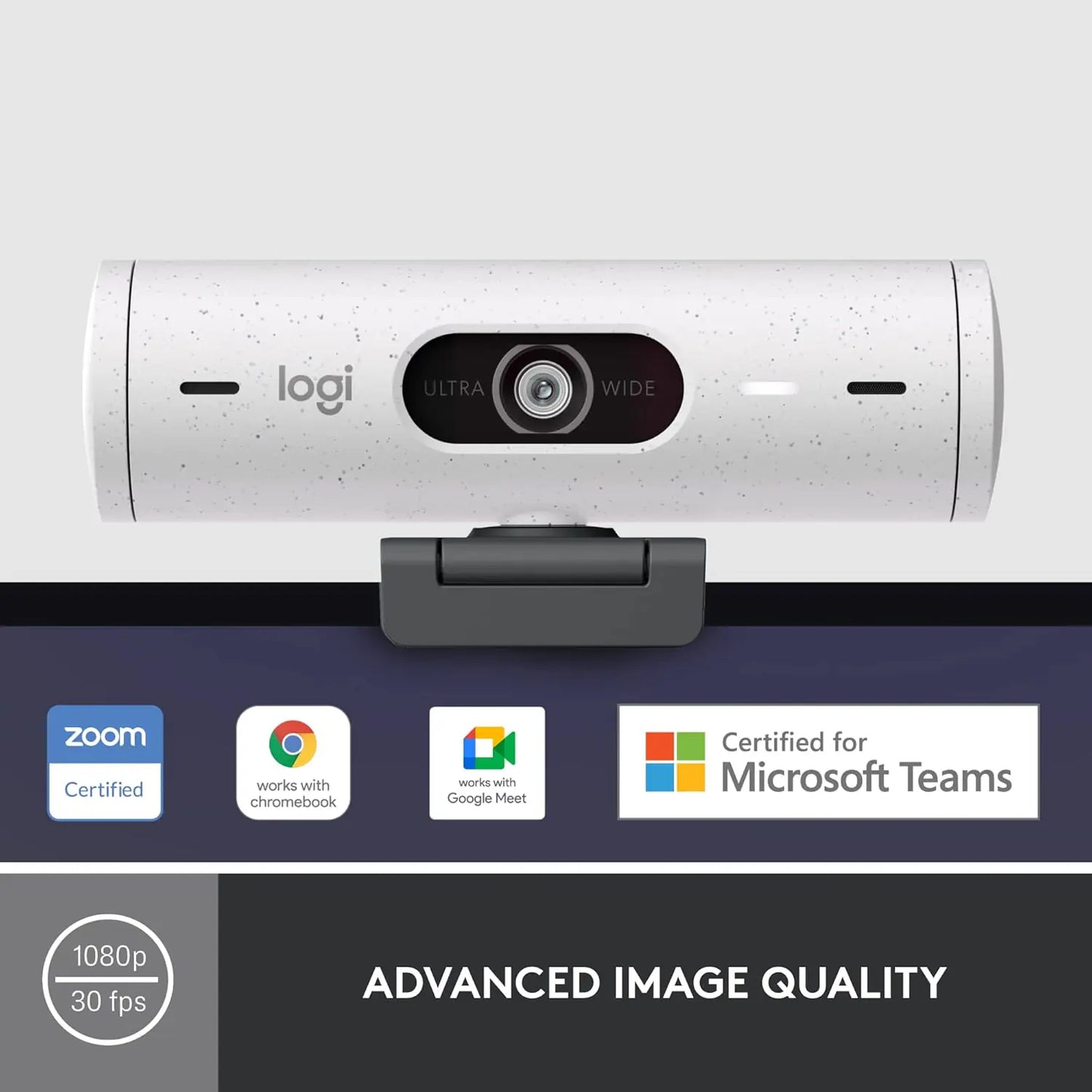 Logitech Brio 500 Full HD 1080p Webcam With Auto Light Correction RightLight 4, Auto-Framing RightSight - White