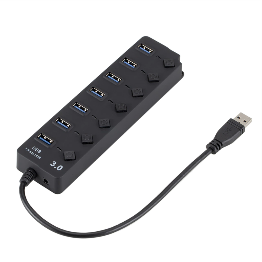 موزع USB 3.0 بـ 7 منافذ مع مفتاح تشغيل/إيقاف