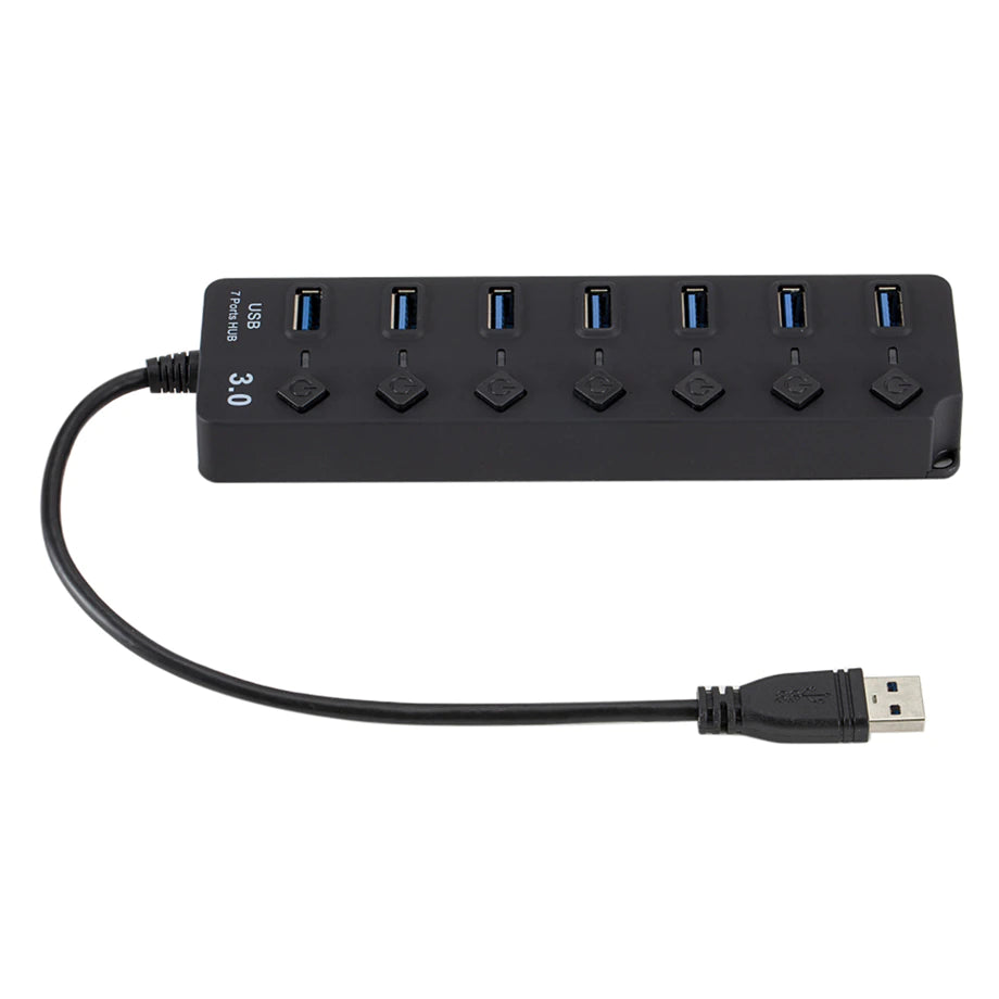 موزع USB 3.0 بـ 7 منافذ مع مفتاح تشغيل/إيقاف