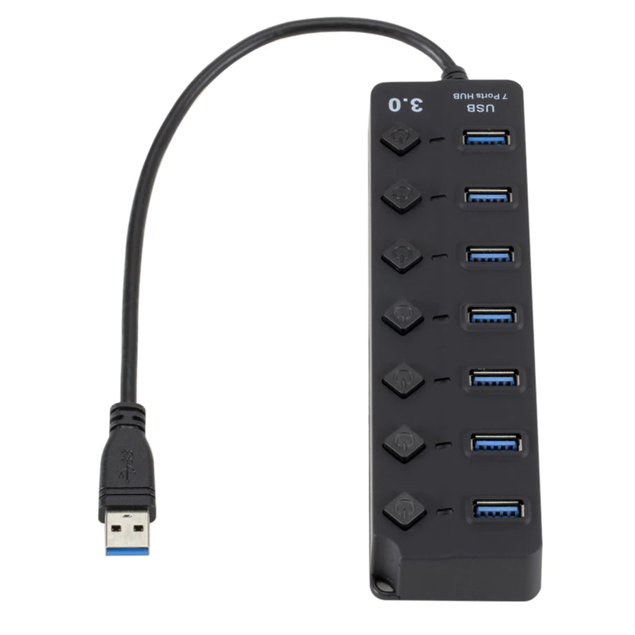 موزع USB 3.0 بـ 7 منافذ مع مفتاح تشغيل/إيقاف