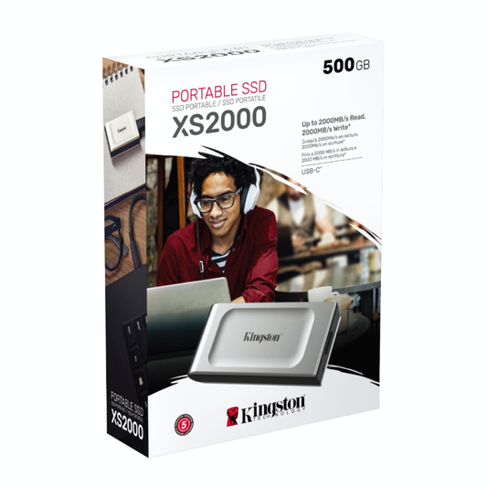 قرص SSD محمول عالي الأداء من Kingston XS2000 مزود بمنفذ USB-C - سعة 500 جيجابايت | 1 تيرابايت | 2 تيرابايت
