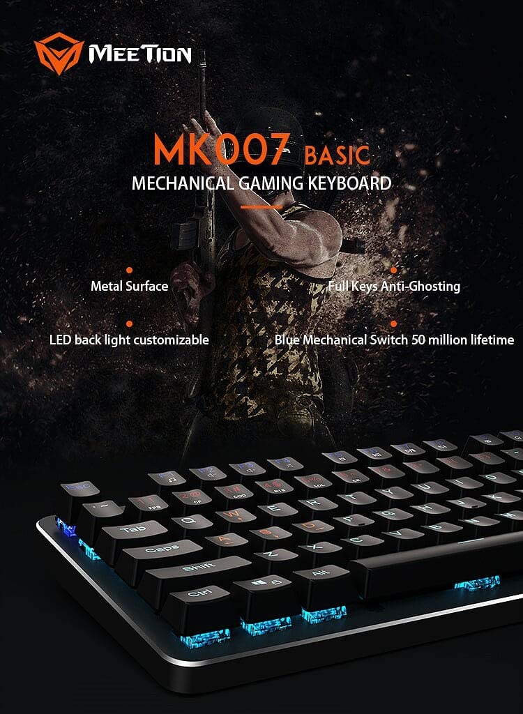 Meetion MK007 LED Mechanical Gaming Keyboard with Metallic Surface