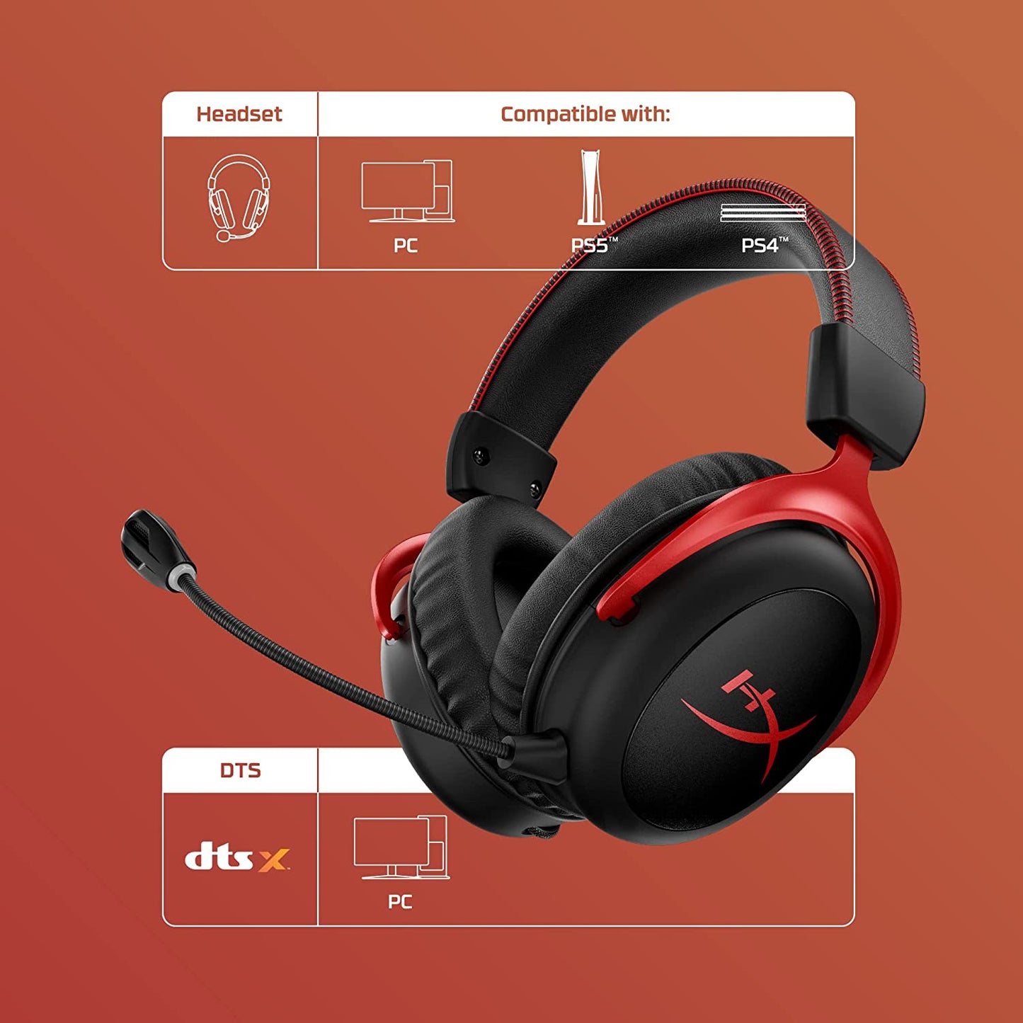 سماعة رأس لاسلكية للألعاب HyperX Cloud II لأجهزة الكمبيوتر، PS4/PS5، Nintendo Switch