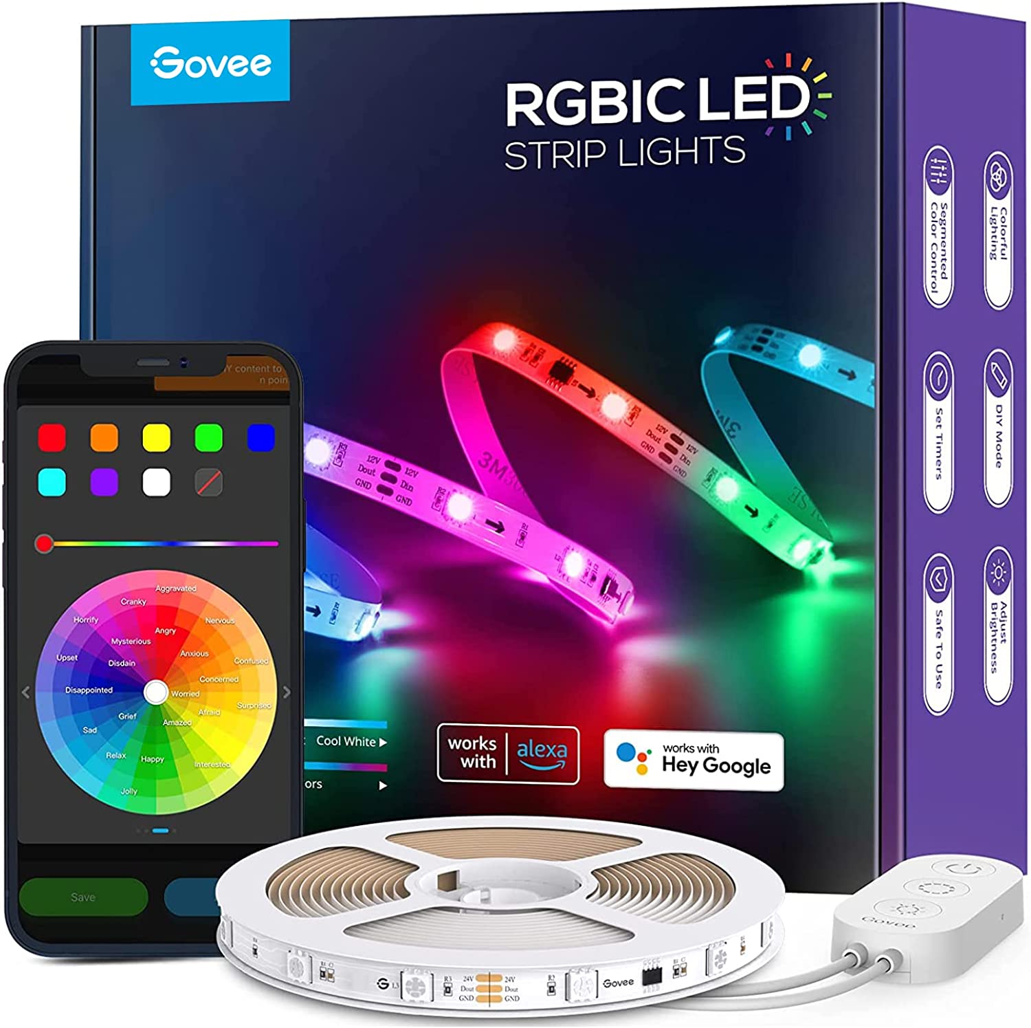 Govee RGBIC Led Strip Lights 5m Music Mode, Works with Alexa, Govee Ho –  Game Bros LB