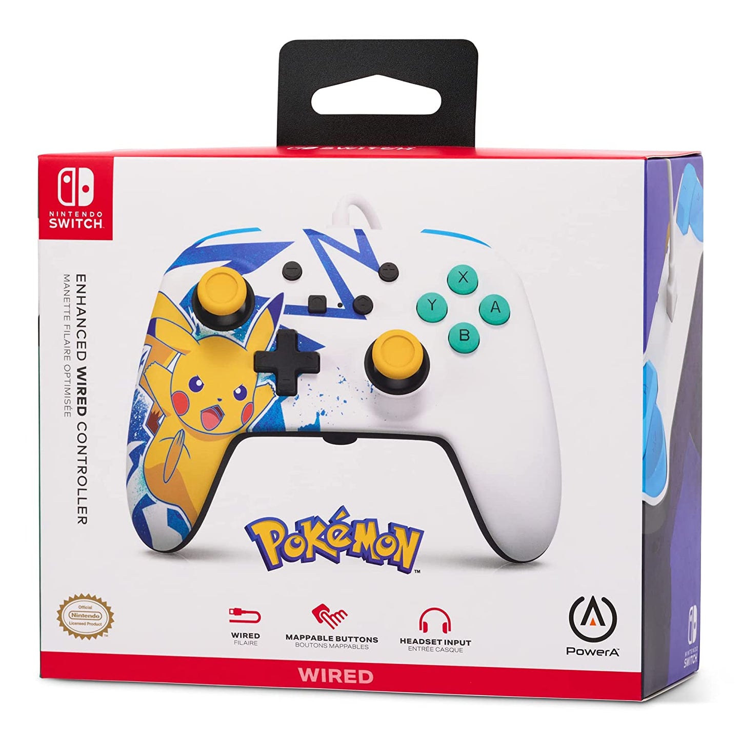 وحدة تحكم سلكية مُحسّنة من PowerA لجهاز Nintendo Switch - بيكاتشو عالي الجهد