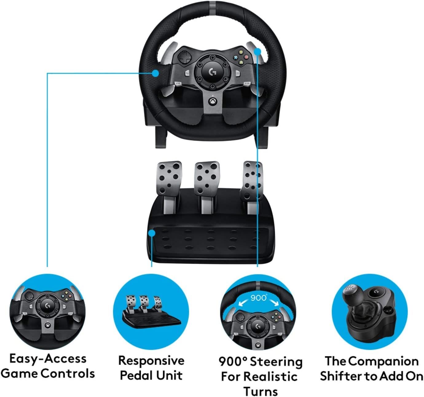 عجلة قيادة Logitech G920 Driving Force - Xbox X|S وXbox One والكمبيوتر الشخصي