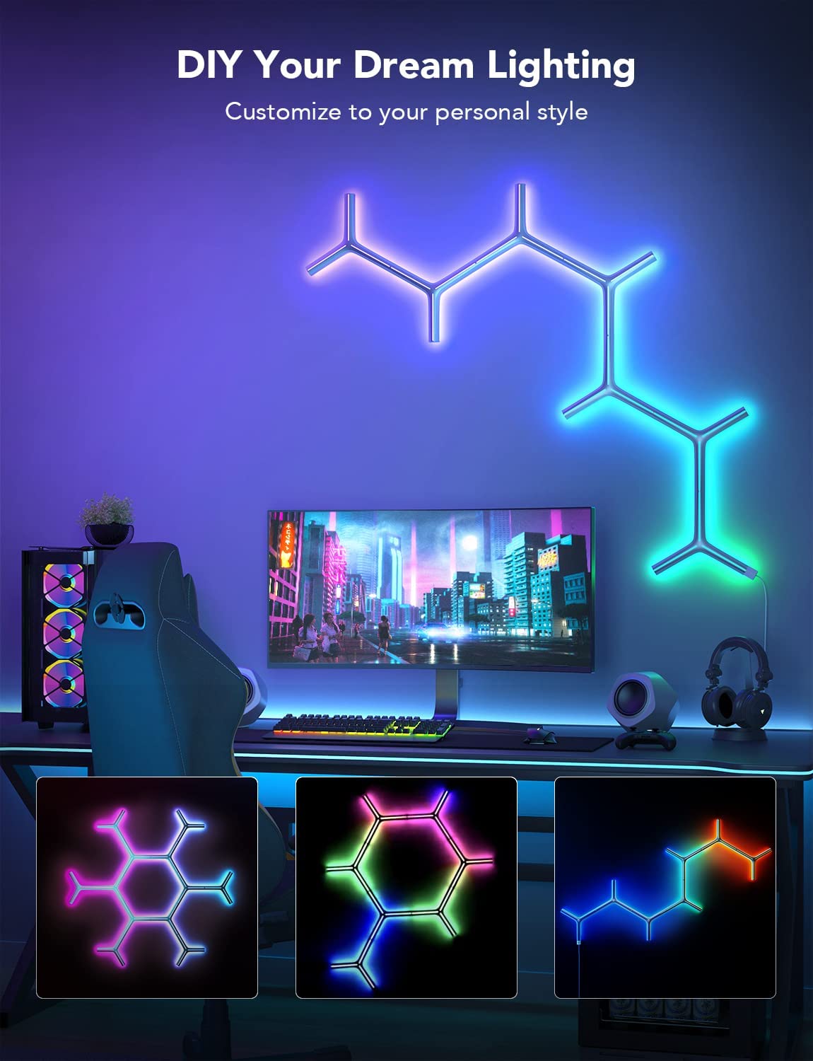 Govee Glide Y Lights, RGBIC LED Smart Gaming Lights - 7 Pack
