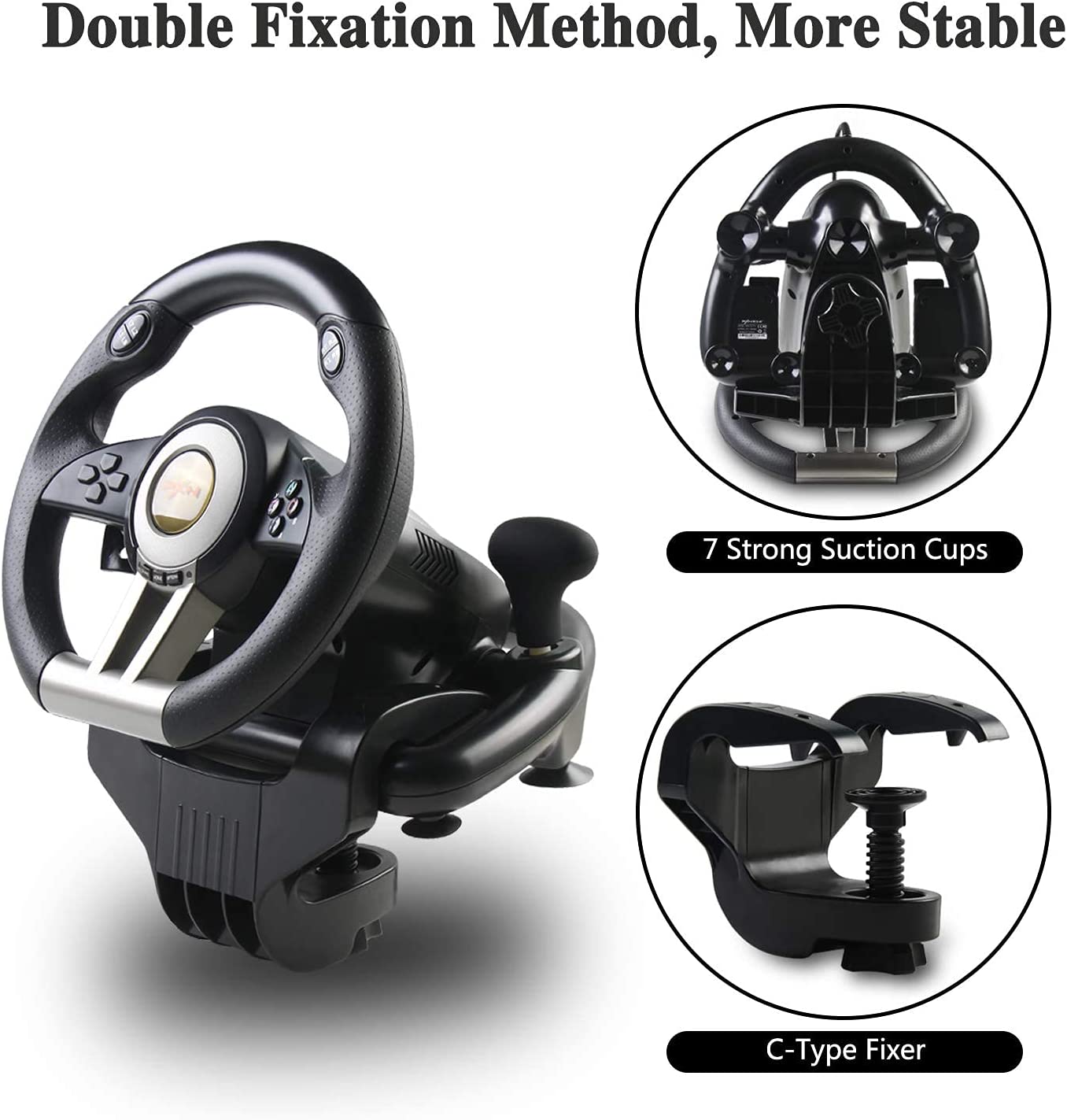 PXN-V3II 180° Racing Steering Wheel - Black - PS3 | PS4 | Xbox One | PC